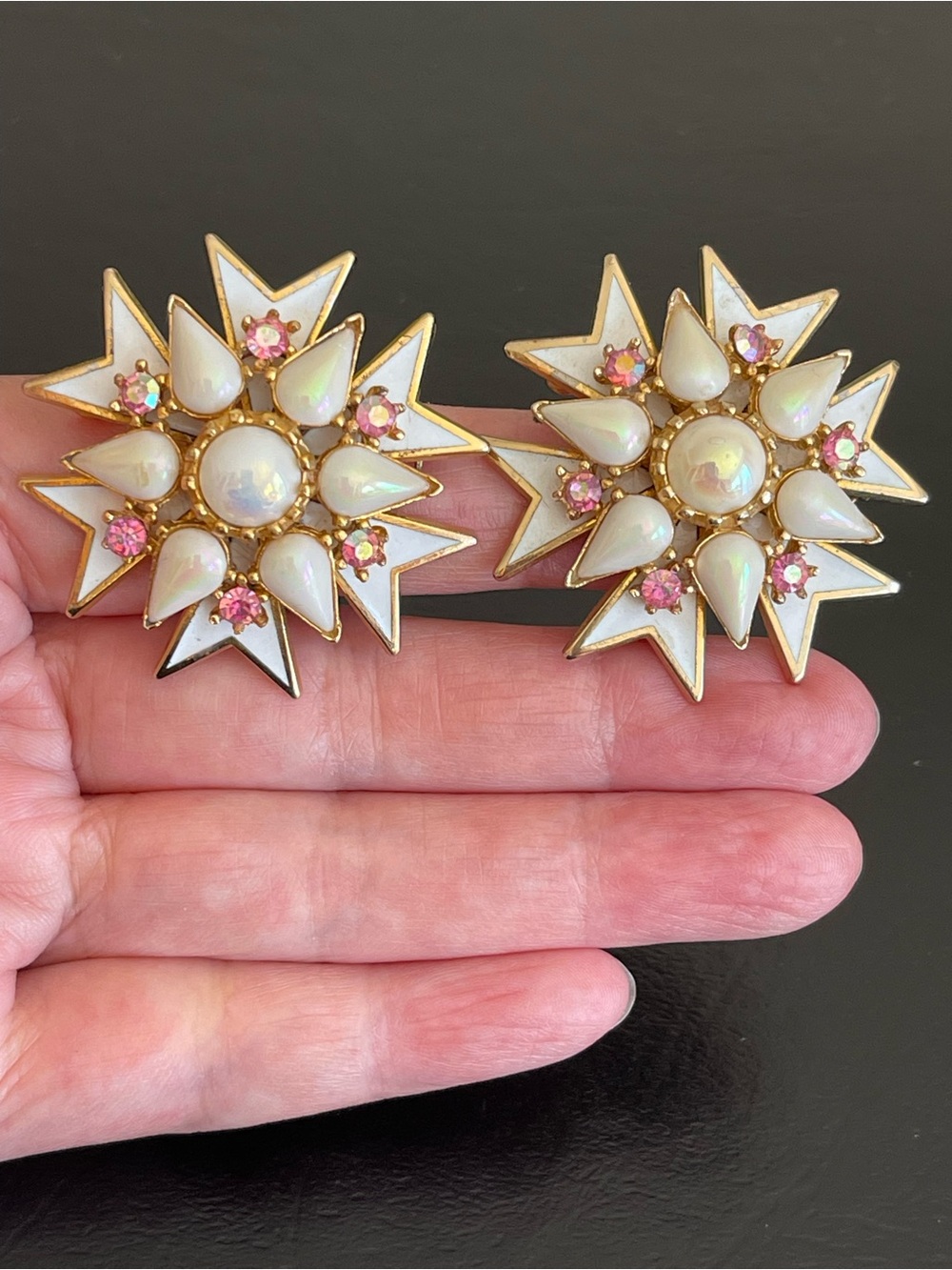 Vintage Coro Starburst AB rhinestone double brooch or clip on earrings.